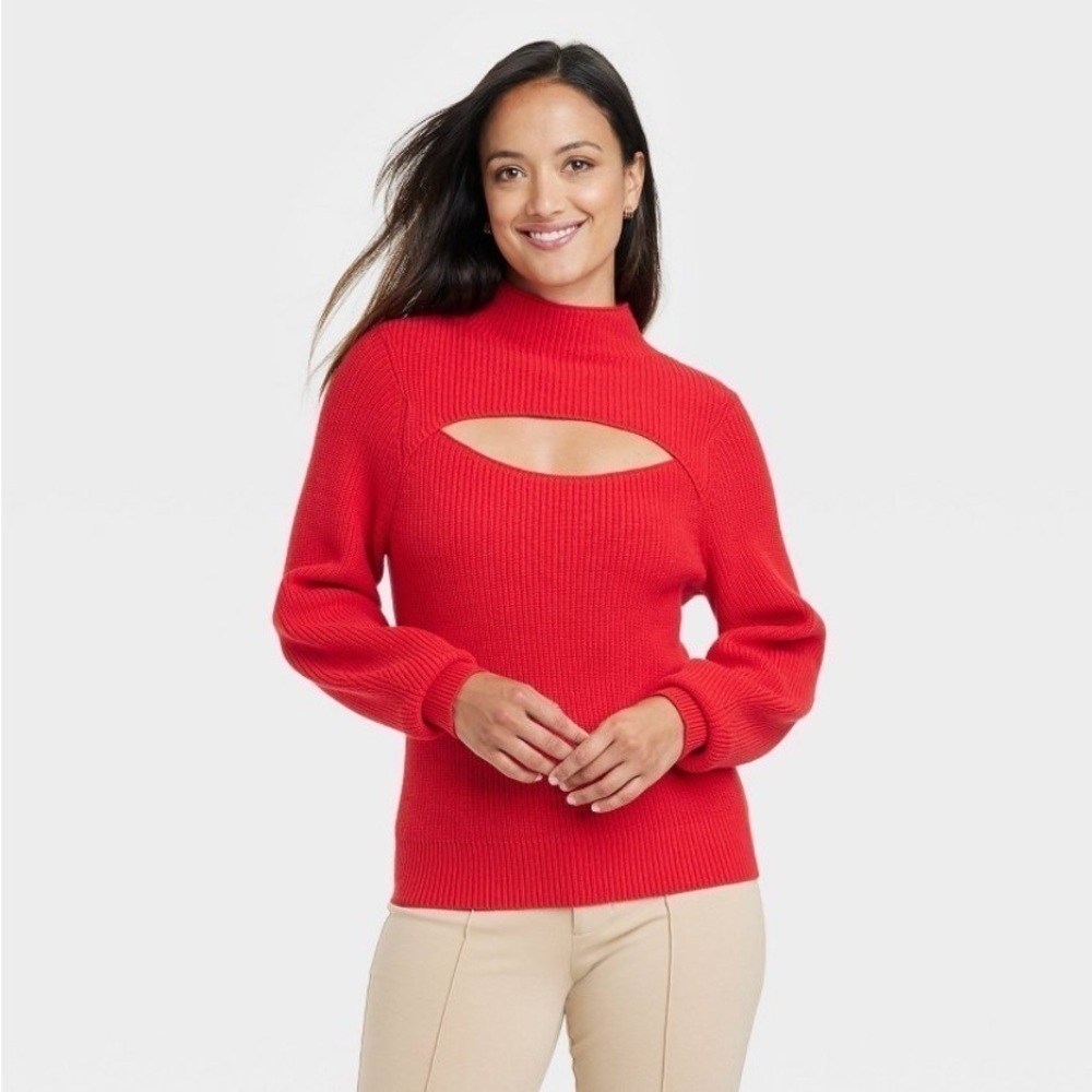 A new day red cut out pullover sweater nwt